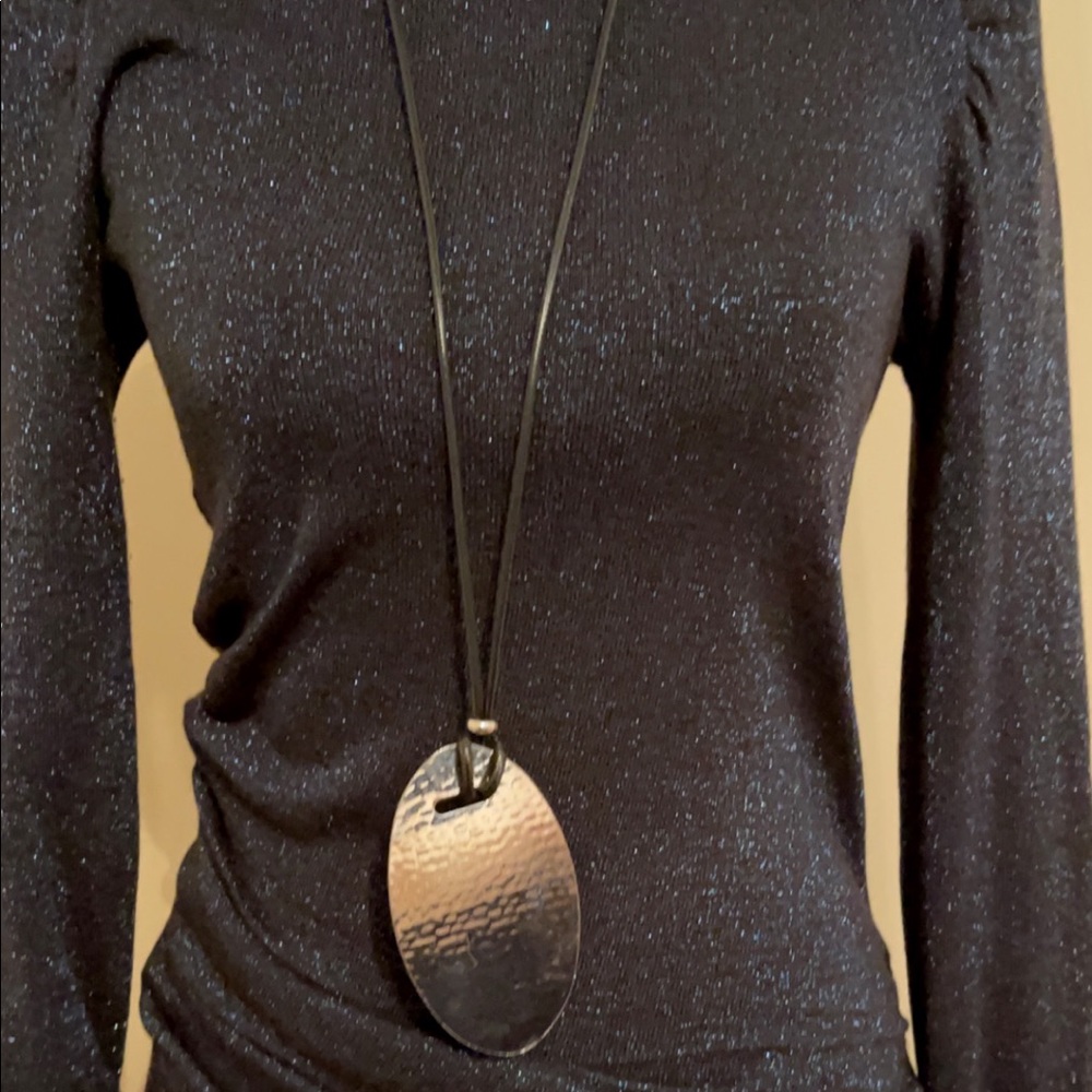 Cord Leather Oval Pendant Necklace